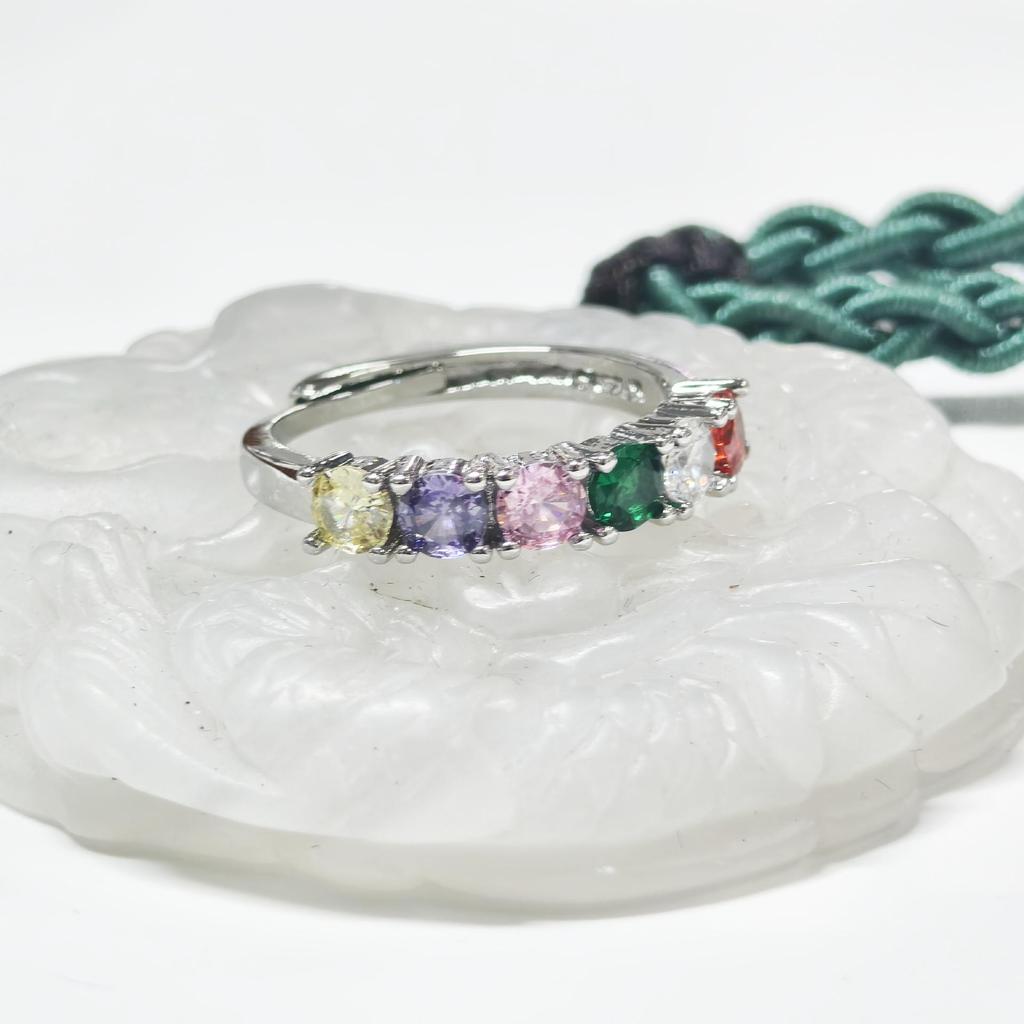 Gusen Colorful Zircon Inlaid Fashion Ring - Simple, Exquisite, Hot-Selling Style