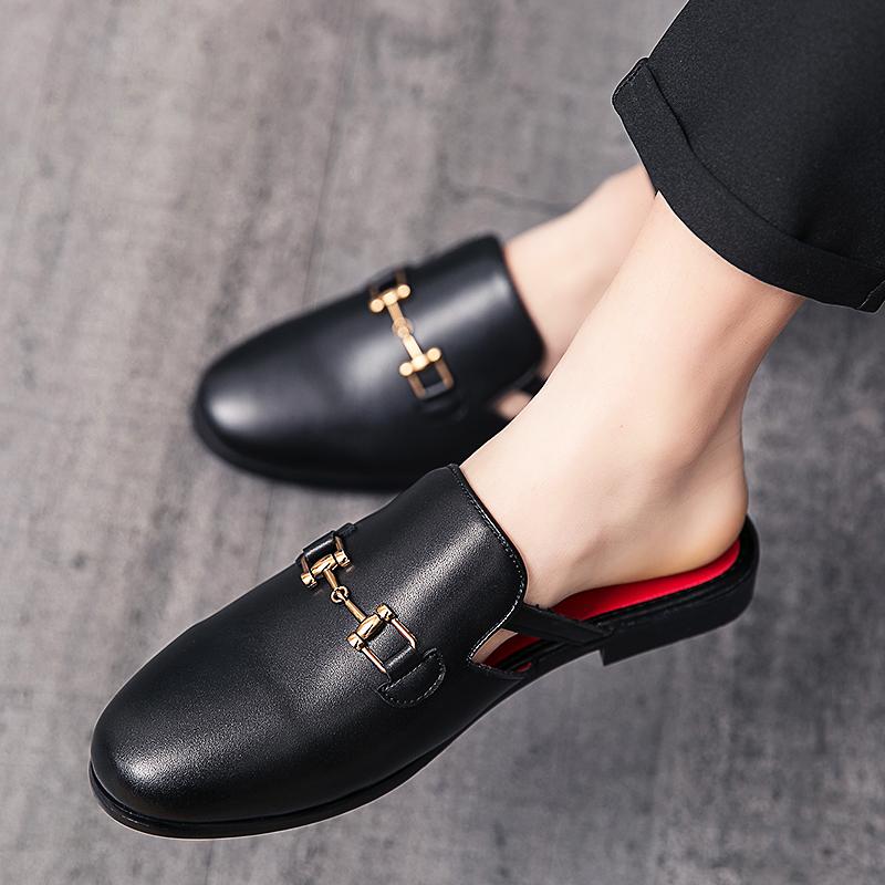 Herre Lær Fritidssko Sommer Herre Dressko Halvtøfler Høy Kvalitet Enkelhet Svarte Loafers Herre Mules Lettvekts Flats