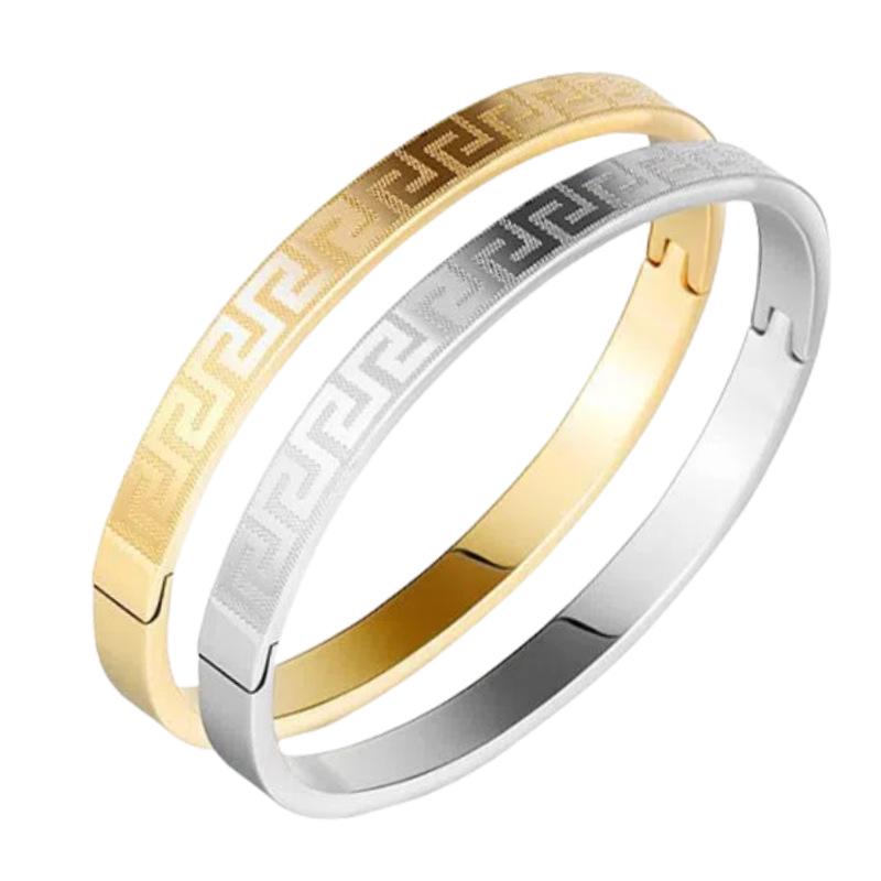Stainless Steel Hui Zi Pattern Bracelet for Women - European & American Style
