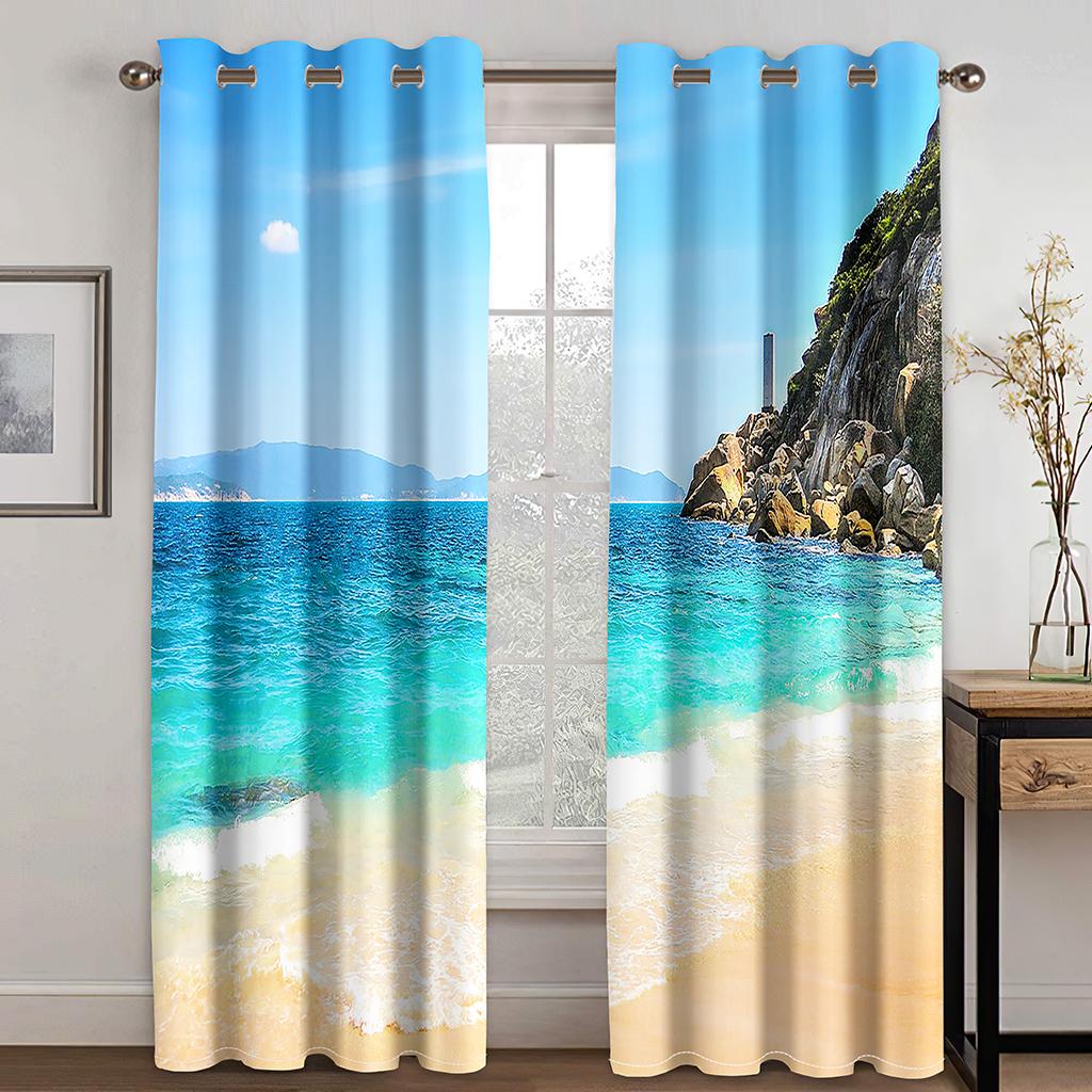 Shoreline Highway Blue Sky White Clouds Scenic Curtains 2 Panel Free Shipping Modern Living Room Bedroom Home Decor Curtains