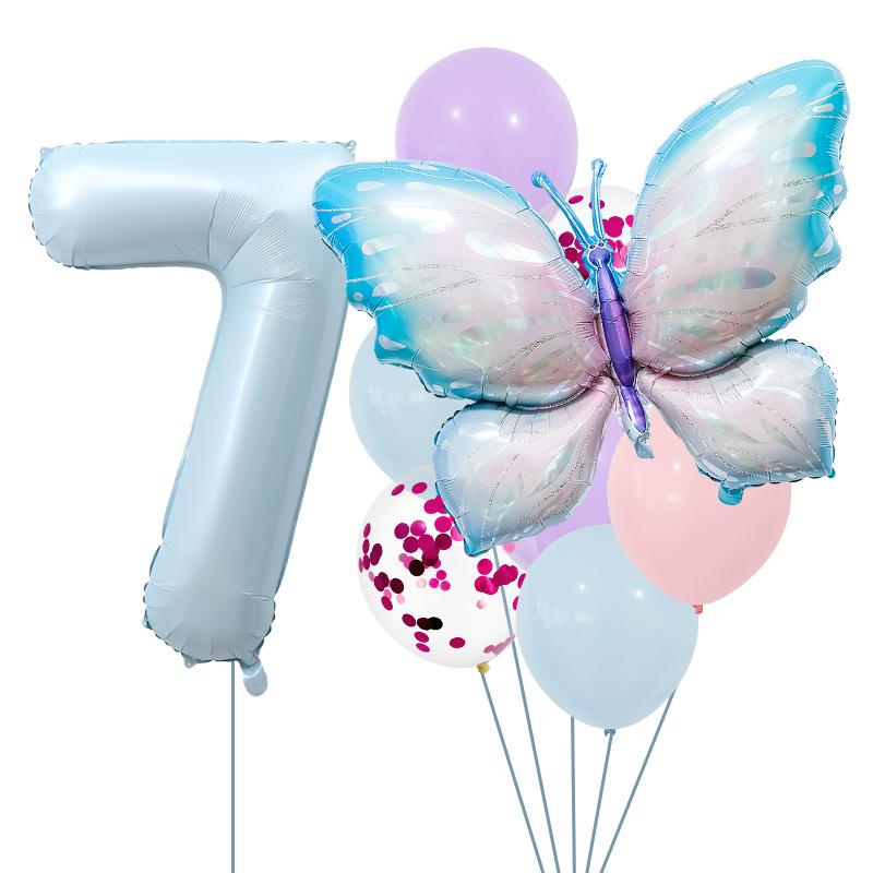 Digital Balloon Butterfly Set Aluminum Film Balloon Baby Blue Children'S Birthday Party Decoration Props