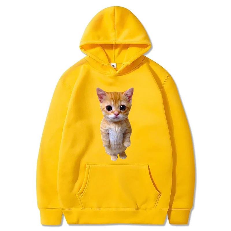 2025 Harajuku Style Funny Cat Printed Hoodie Multi-Color Casual Pullover Sweatshirt for  Man Boys Fashion Top for Autumn Moto