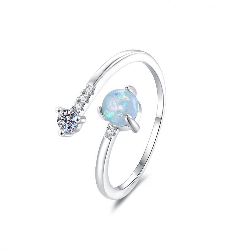 Elegant European-American Style Adjustable Opal Ring with Zircon for Women Adjustable