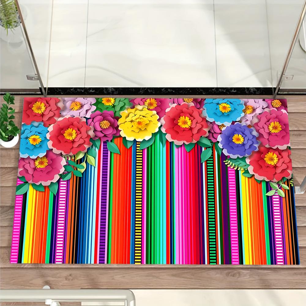 Bunte florale Streifen Flanell-bedruckte Fußmatten haben eine rutschfeste Funktion ist geeignet für Eingänge Badezimmer Willkommensmatten