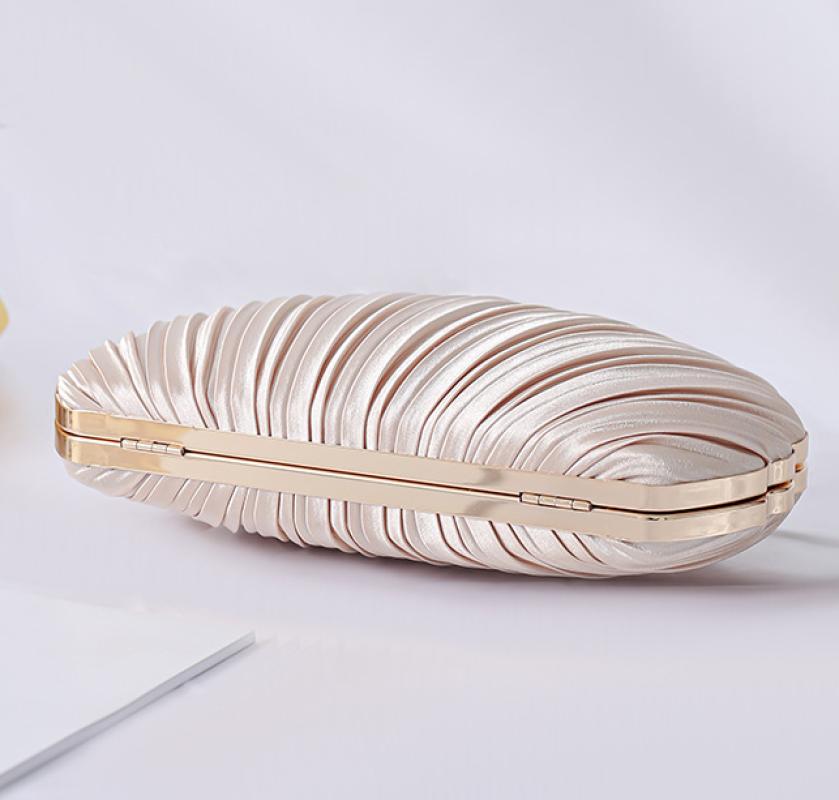 Evening Bag For Women Mini Pleated Seashell Clutch Handbag Purse Chain Strap Crossbody Shoulder Bag For Wedding Prom Party