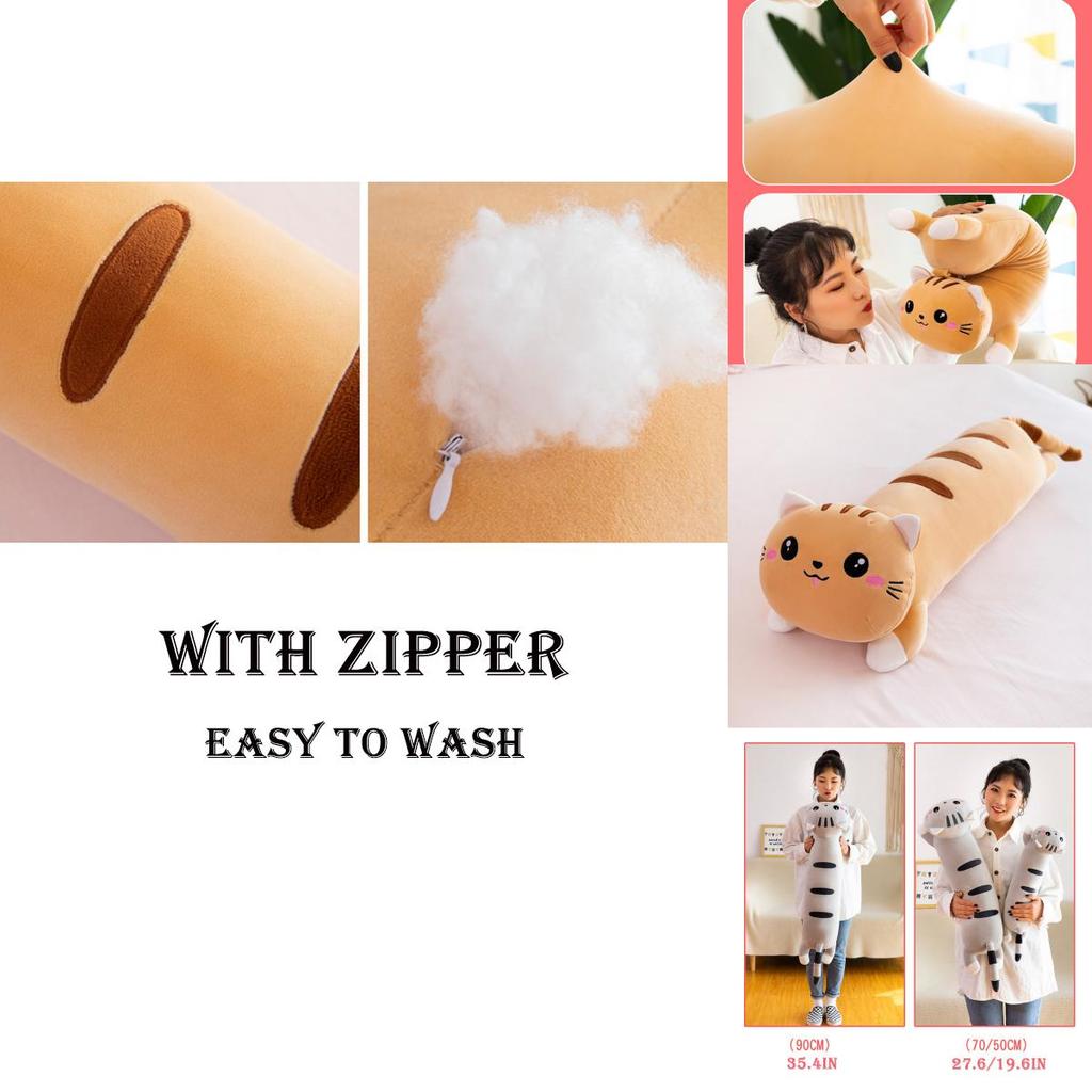 Peluche a forma di gatto lungo, cuscino, regalo di compleanno per bambini, decorazione per la casa