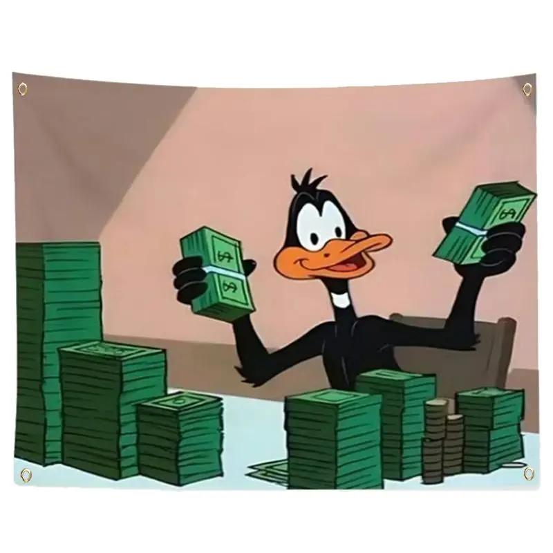 VIKAMA Cartoon Duck Fun Polyester Tapestry Dormitory Gym Party Bedroom Garage Home Decoration Wall Hanging 74x94cm(29x37in)