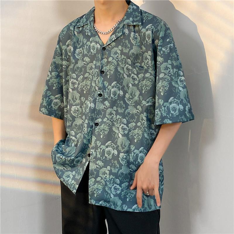 2026 Large Retro Cuban Collar Men's Ice Silk Short Sleeve Shirt