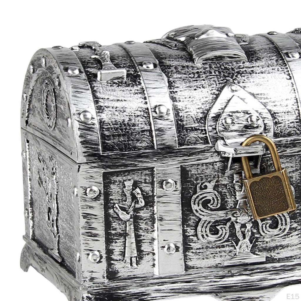 Antique Pirate Chest with Lock for Storing Trinkets and Bills