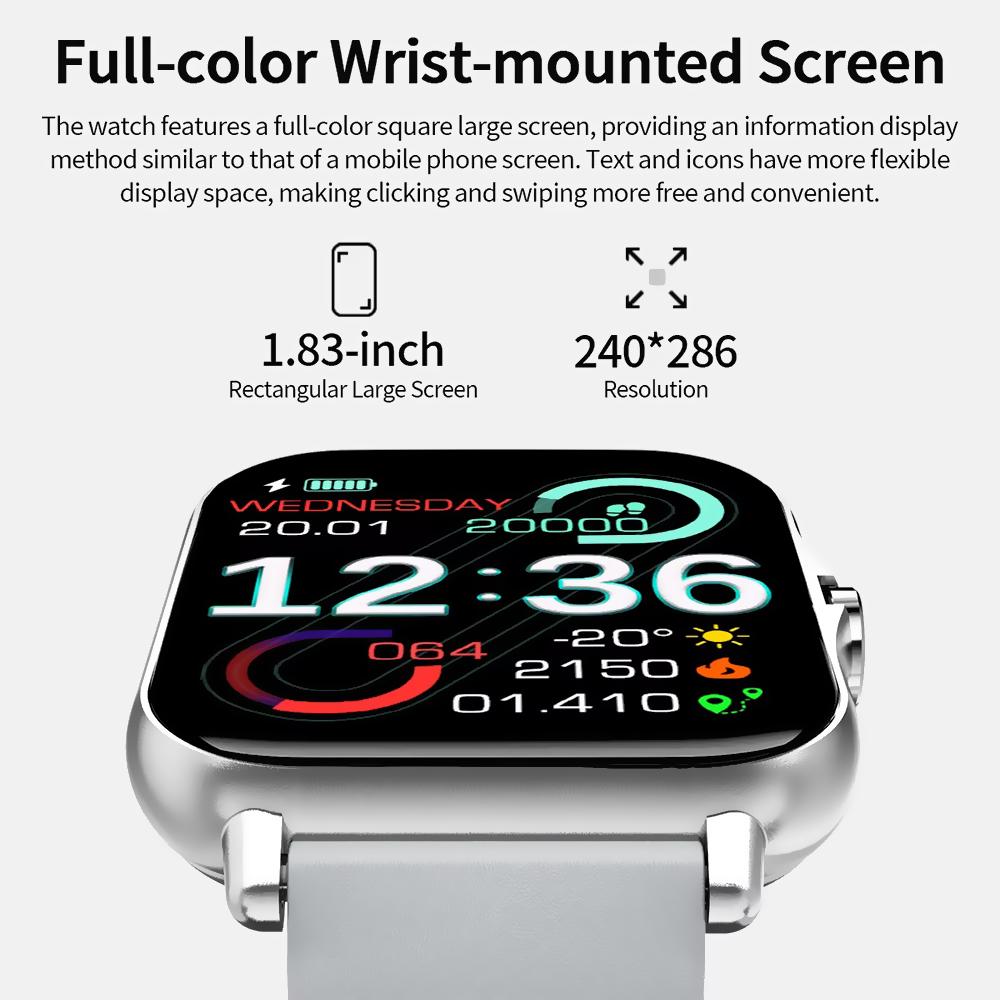 New Smartwatch BT Call Health&Sleep Monitor 1.83'' HD Screen Smart Watch Waterproof Fashoin Sports Bracelet For Women Men HW12