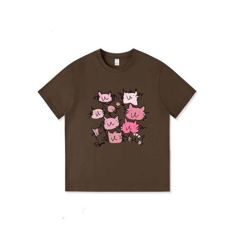 Guochao American pure cotton short-sleeved t-shirt women's new design sense niche loose large size fat mm cartoon top