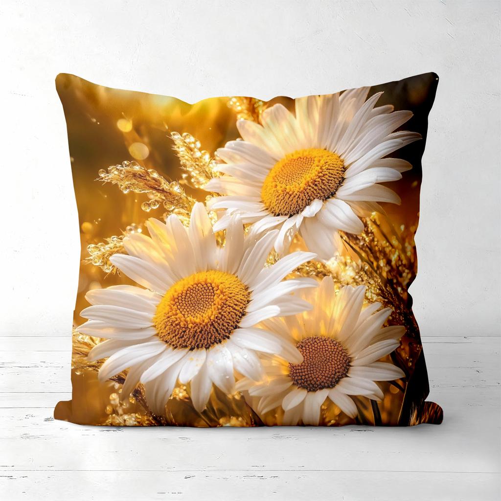 1 Pieces Golden Daisy Floral Throw Pillow Covers Pattern Cushion Cover Suitable For Sofa Bedroom Car Pillow Cover