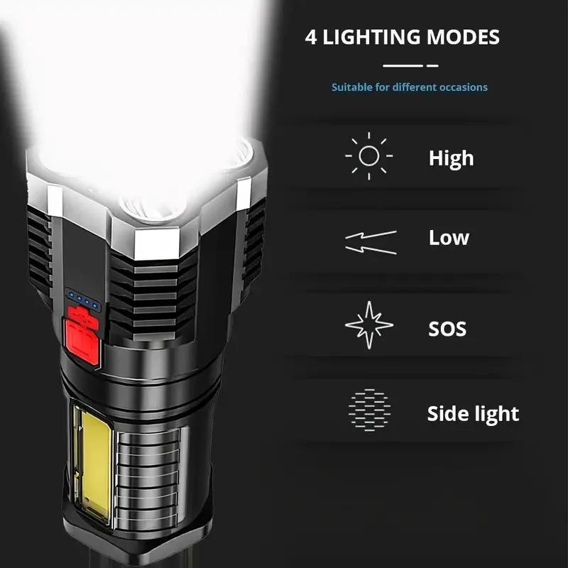 5LED Torch High Power Led Flashlights Powerful Work Light Rechargeable Camping COB Side Light 3 Modes Adventure Outdoor Lantern