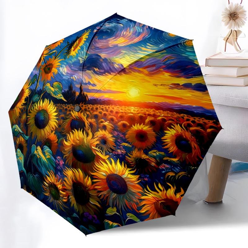 1pc Sunflower Field Folding Umbrella, Durable, Suitable for Outdoor Activities or Rain, Suitable for Commuting Yy251027093