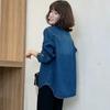 Vintage Denim Blue Blouse for Women Casual Loose Long Sleeve Button Autumn Outerwear