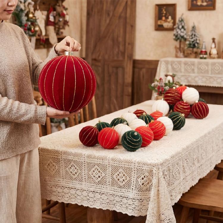 2Pcs Christmas Baubles Ornament Sparkling Velvety Sphere Decoration For Christmas Tree Wreath Mantels Window Display