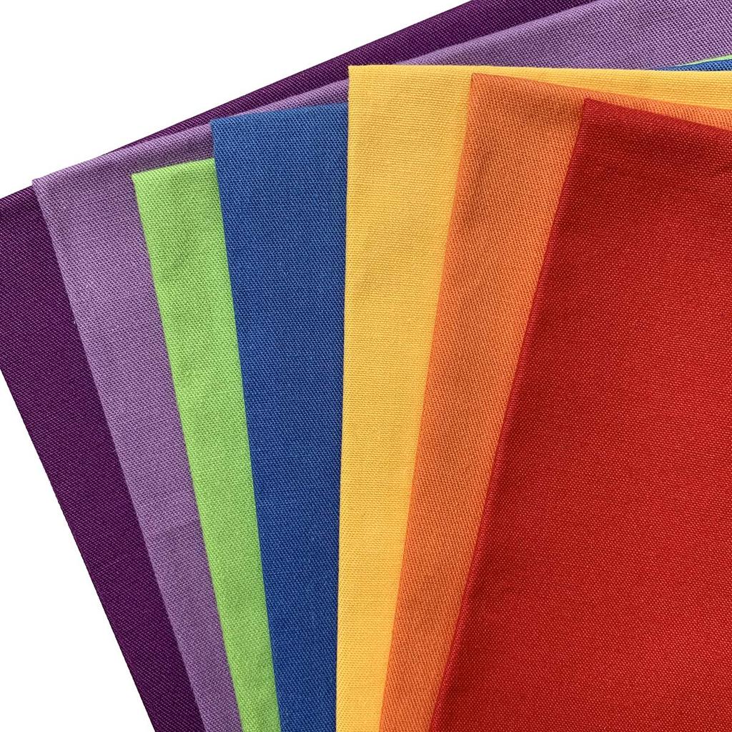 Set of 7 Solid Color Fabric for DIY Cutting 7 Colors Scraps, Colorful, 100% Cotton, Crafts, Cloths, 46x56cm, (Rainbow)