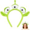 Alien Costume Headband – Green 3 Eyes Plush Alien Ears Headband for Kids Halloween Dress Up