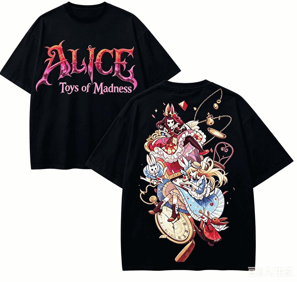 Alice Madness Anime Lover T-shirt Harajuku Cotton New Model High Street Retro Oversized Unisex
