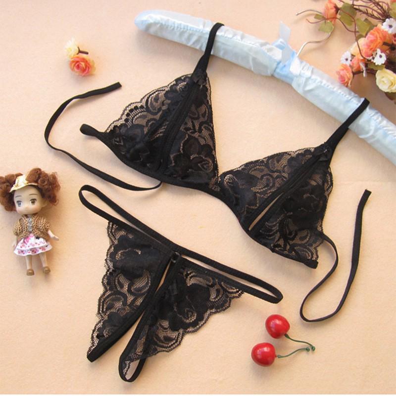 Quick-Release Open Crotch Fishnet Lingerie Set with Jacquard Stockings