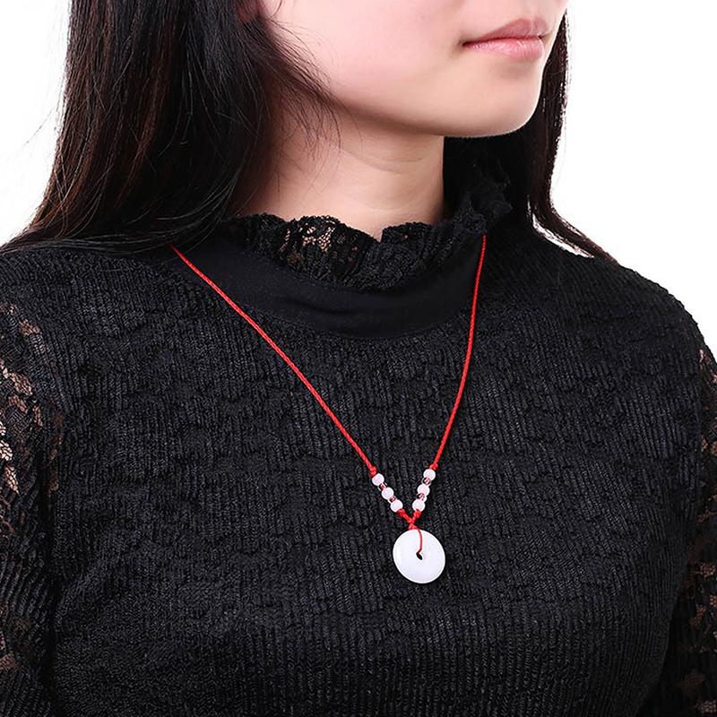 Buddhist White Jade Hand Woven Pendant Necklace Lotus Guanyin Buddha Long Life Lock Pendant Lucky Necklace