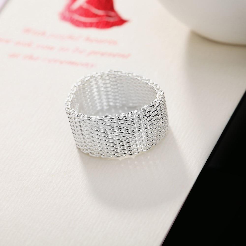 Nytt mode bred silverring kvinnliga kvinnor solid 925 sterling silver ring flätad mesh ring personliga silversmycken