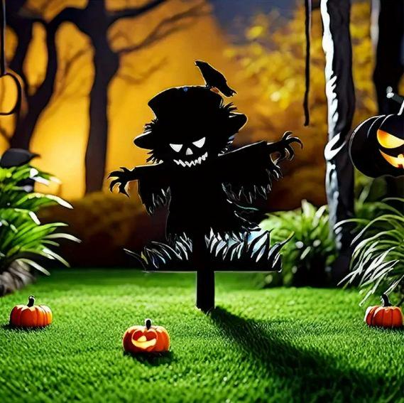 Halloween Horror Black Metal Scarecrow Ground Stake: Thrilling Outdoor Decoration