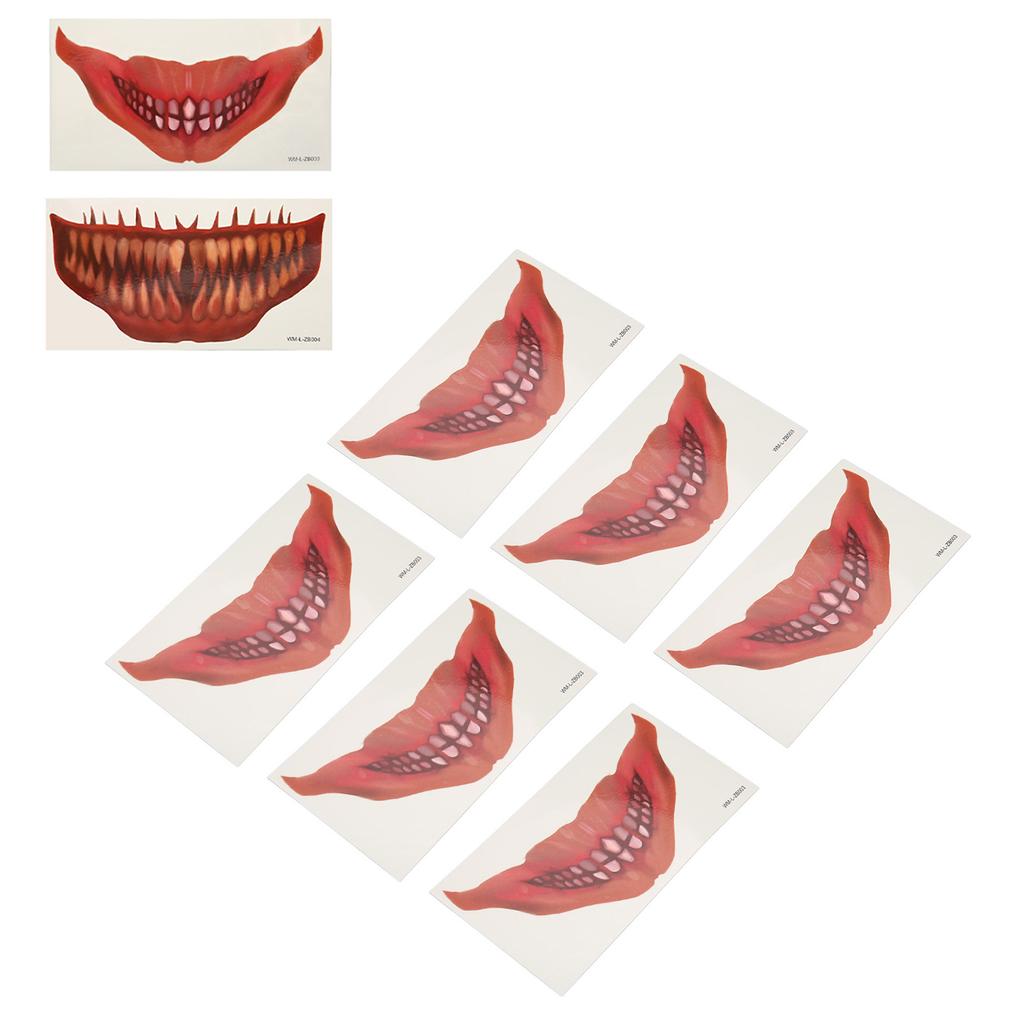 6ks nálepka na tetování Big Mouth Strašidelná vodotěsná, potící horor Dočasná halloweenská tetování na obličej St