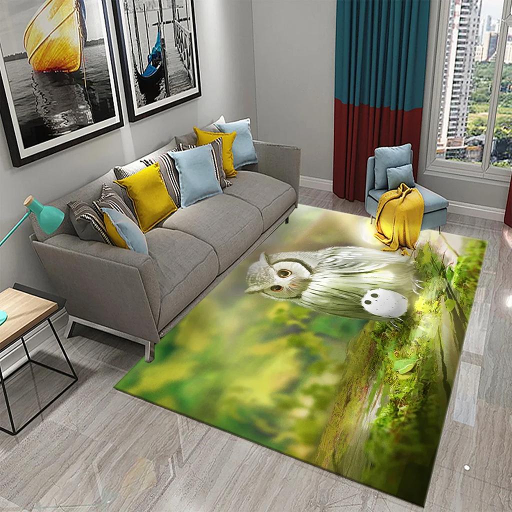 Lieblicher Cartoon Eulen Teppich für Schlafzimmer Wohnzimmer Dekor Fußmatte Flur Teppich Niedliche Tier Teppiche Küche Badezimmer Rutschfester Teppich