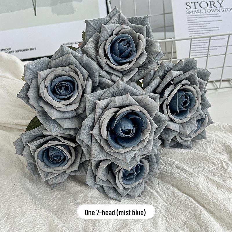 7-Head Embossed Cappuccino Rose Bouquet: Artificial Wedding Car Decoration with High-End Feel