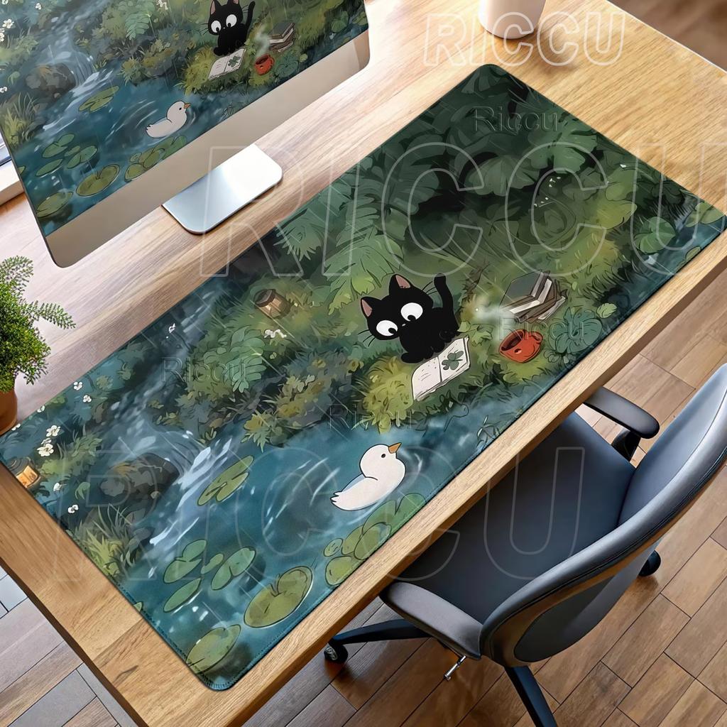 Cute Black Cat Mouse Pad Large Computer Office Game Table Mats XXL Rubber Non-slip Gaming Keyboard Accessories Extended Desk Rug