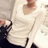 Women's White Long-Sleeve Slim Fit Solid T-Shirt - Autumn/Winter Korean Style
