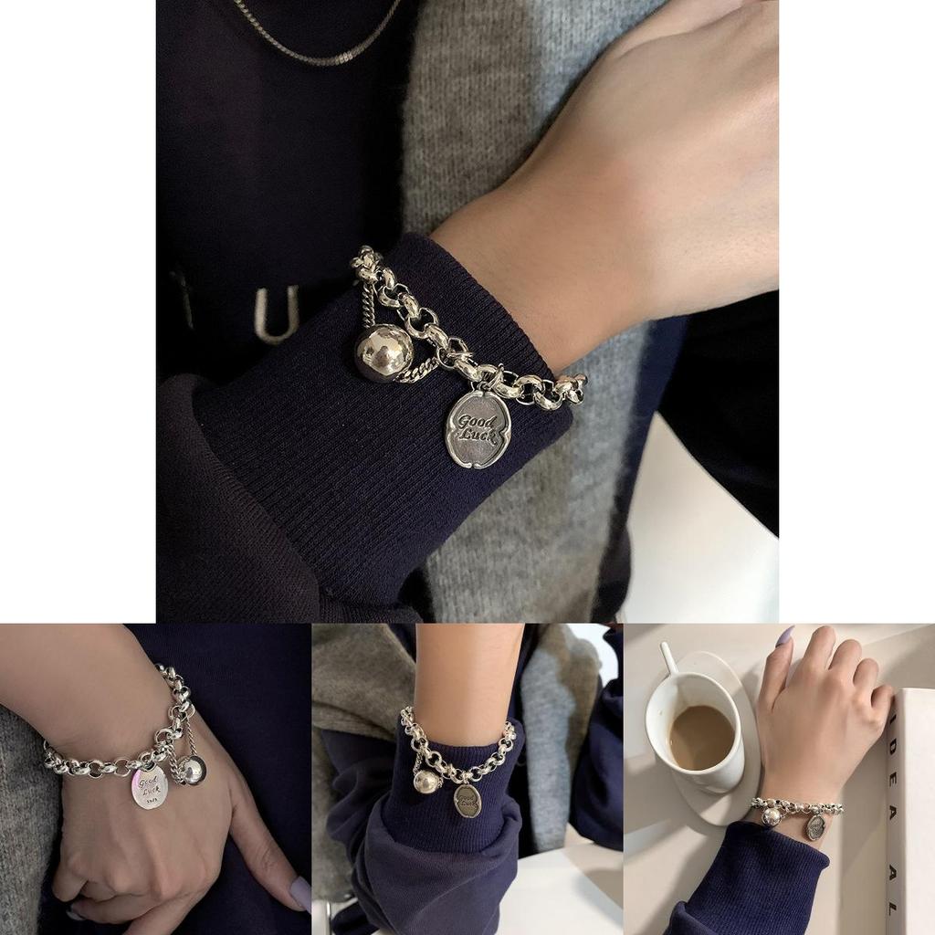 Good Luck Letter Geometric Alloy Bracelet For Women With Electroplating And Hip Hop Style For Travel Gift