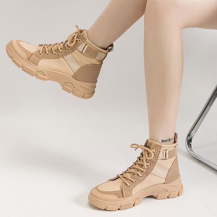 Autumn Winter Boots for Women Solid-colors Fashion Style Platform Fashion Lace Up Casual Booties Shoes for Ladies