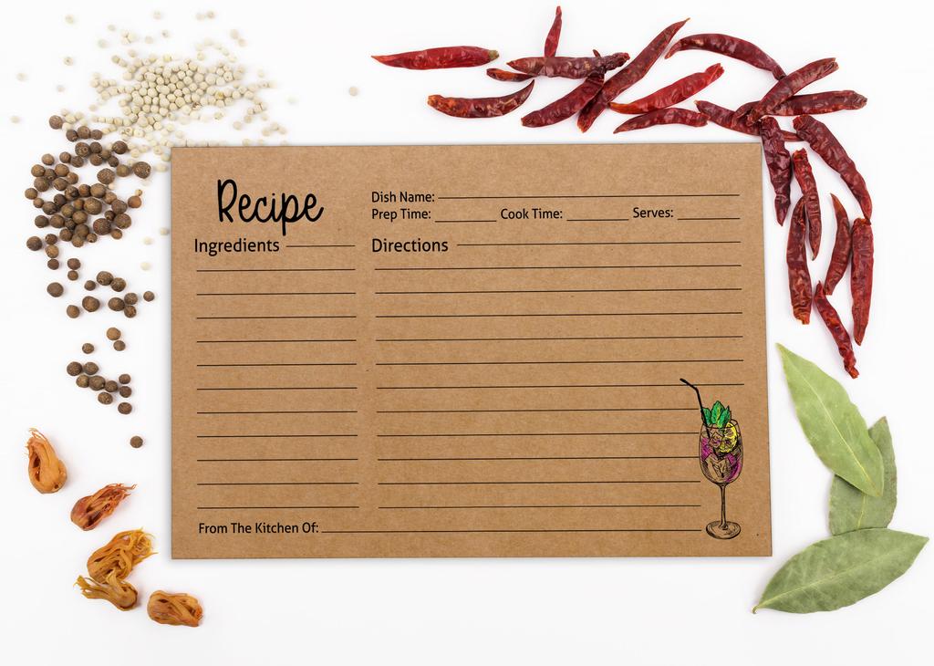 Inkdotpot Recipe Card 6x4 inch Single-Sided Recipe Design Cards Kraft Mocktail Recipe Cards Wedding-Bridal Shower-Baby Shower- Pack of
