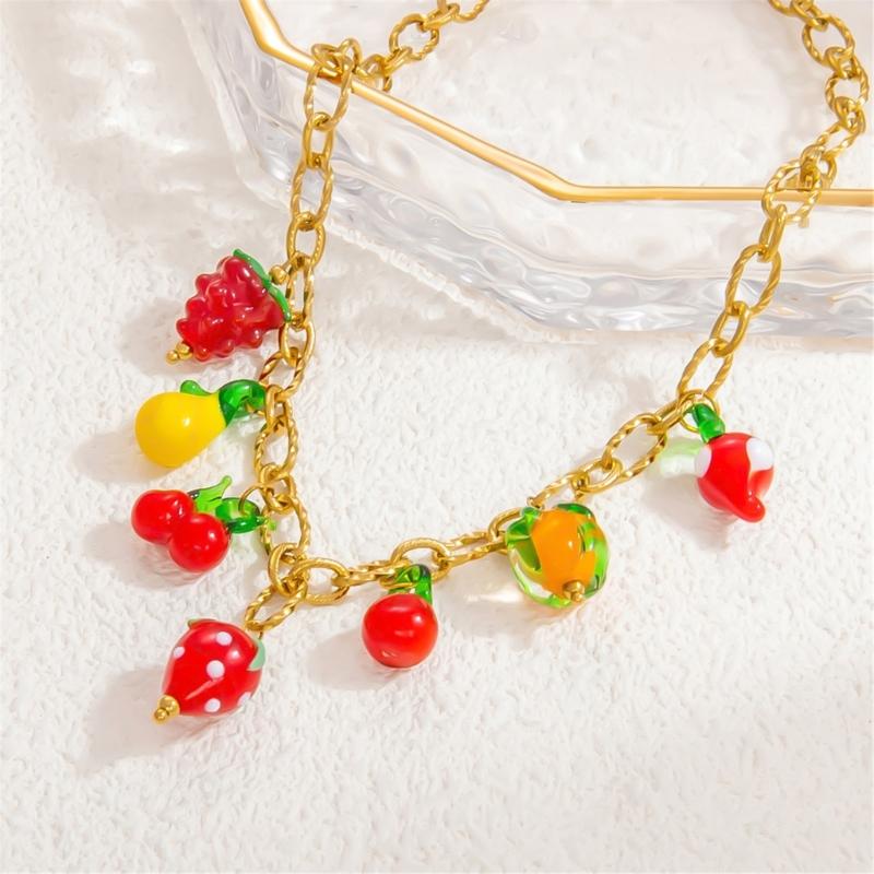 Handmade Glass Fruit Pendant Necklace Offering A Touch of Artistics and Nature Inspire Elegant for Any Outfits