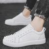 Men's White Microfiber Leather Rivet Low-Top Sneakers - Stylish Autumn Casual Shoes