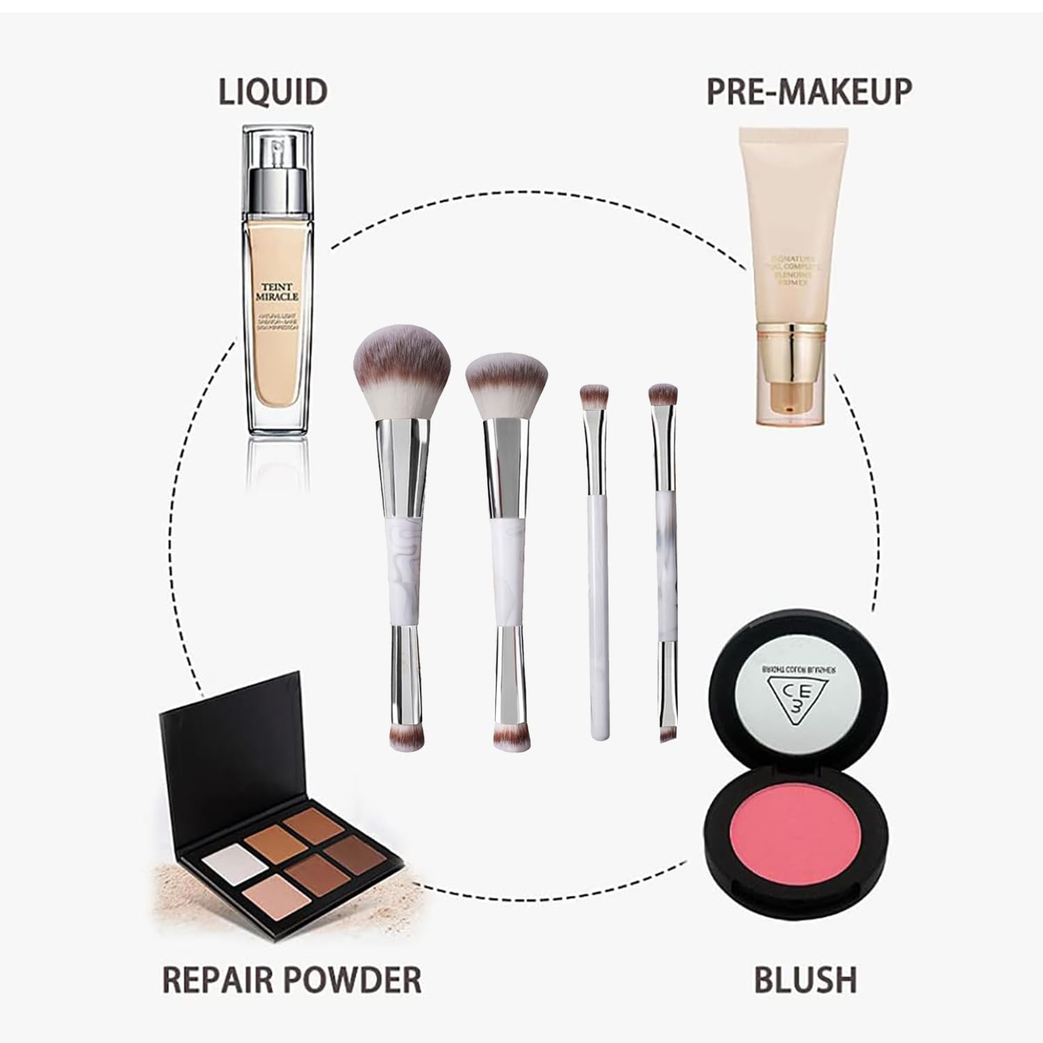 Makeup Brushes 4PCS Duo End Foundation Eyeshadow Powder Eyebrows Professional Makeup Brush Set