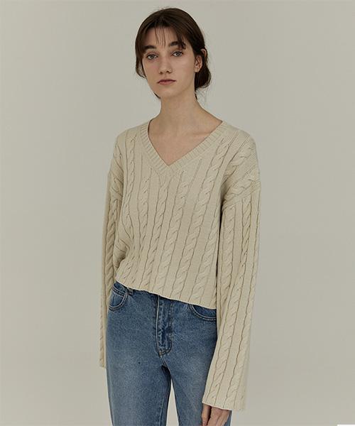 Bensimon Cable V Neck Knit - Ivory Ivory/Free