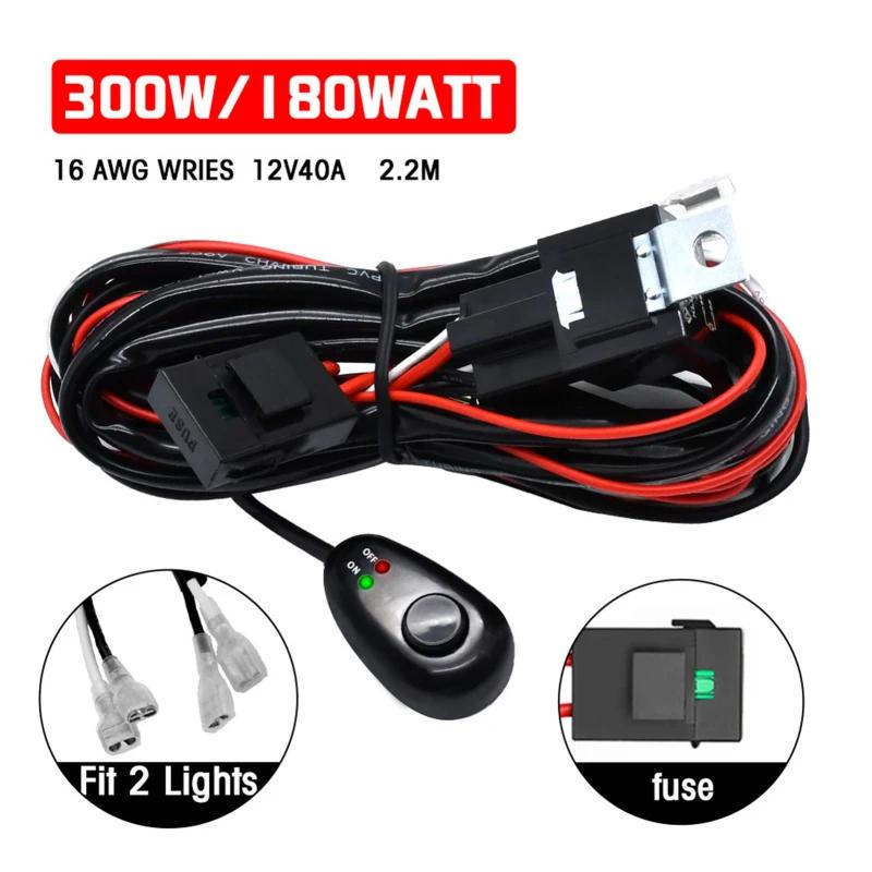 Universal LED Light Bar Wiring Harness Kit For Off Road Truck SUV ATV UTV Boat 16AWG with 12V 40A Relay On Off Switch 300W Hot