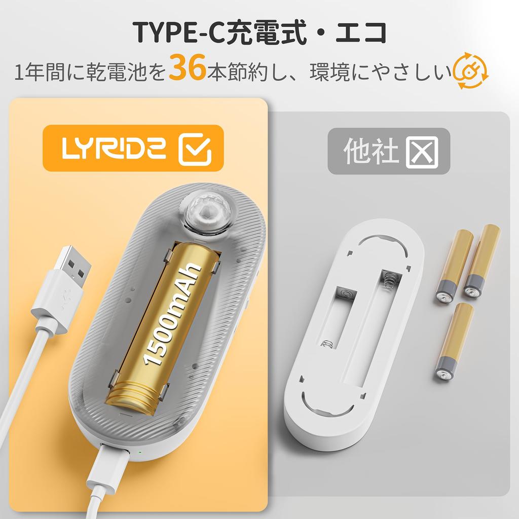 Lyridz Indoor Sensor Light, USB Rechargeable, Kitchen Light, Stepless Dimming, Footlight for Cabinets, Hallways, Stairs, Closets, and Kitchens,