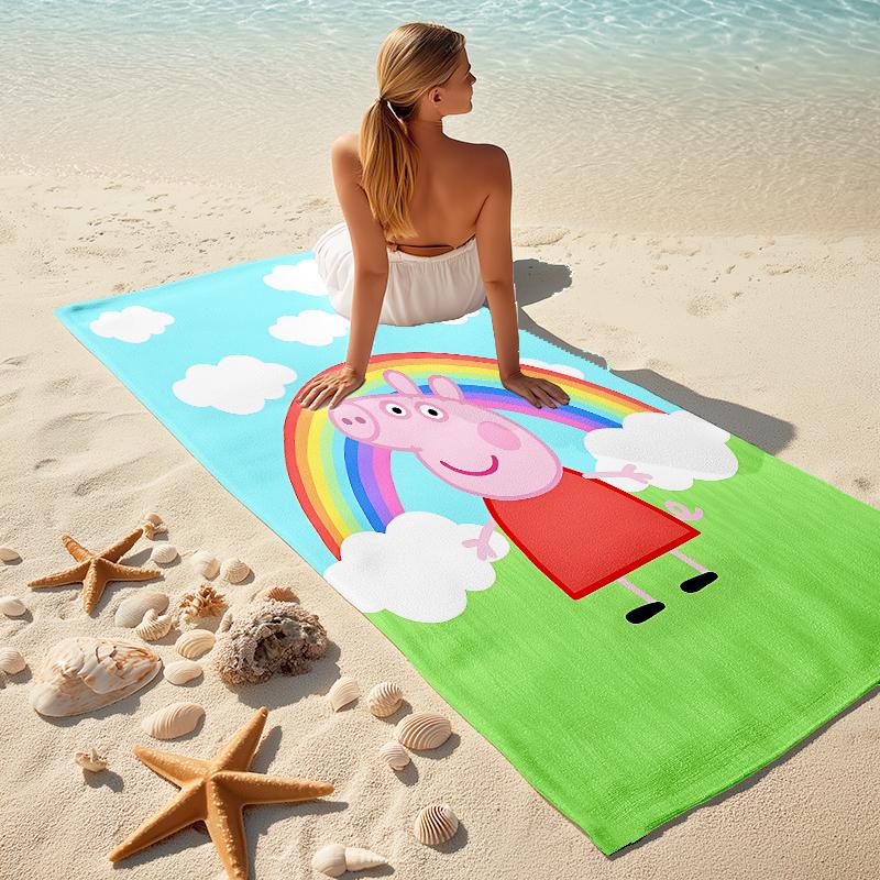 1Pc Peppa Pig Family Day Beach Towel Microfiber Beach Towel Thin Absorbent For Beach Swimming Yoga Bath Sports 0917108
