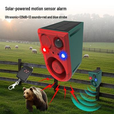 Alarm Solarny Ruosheng z Pilotem, Ultradźwiękowym Stroboskopem, Alertami Głosowymi i LED do Odstraszania Zwierząt