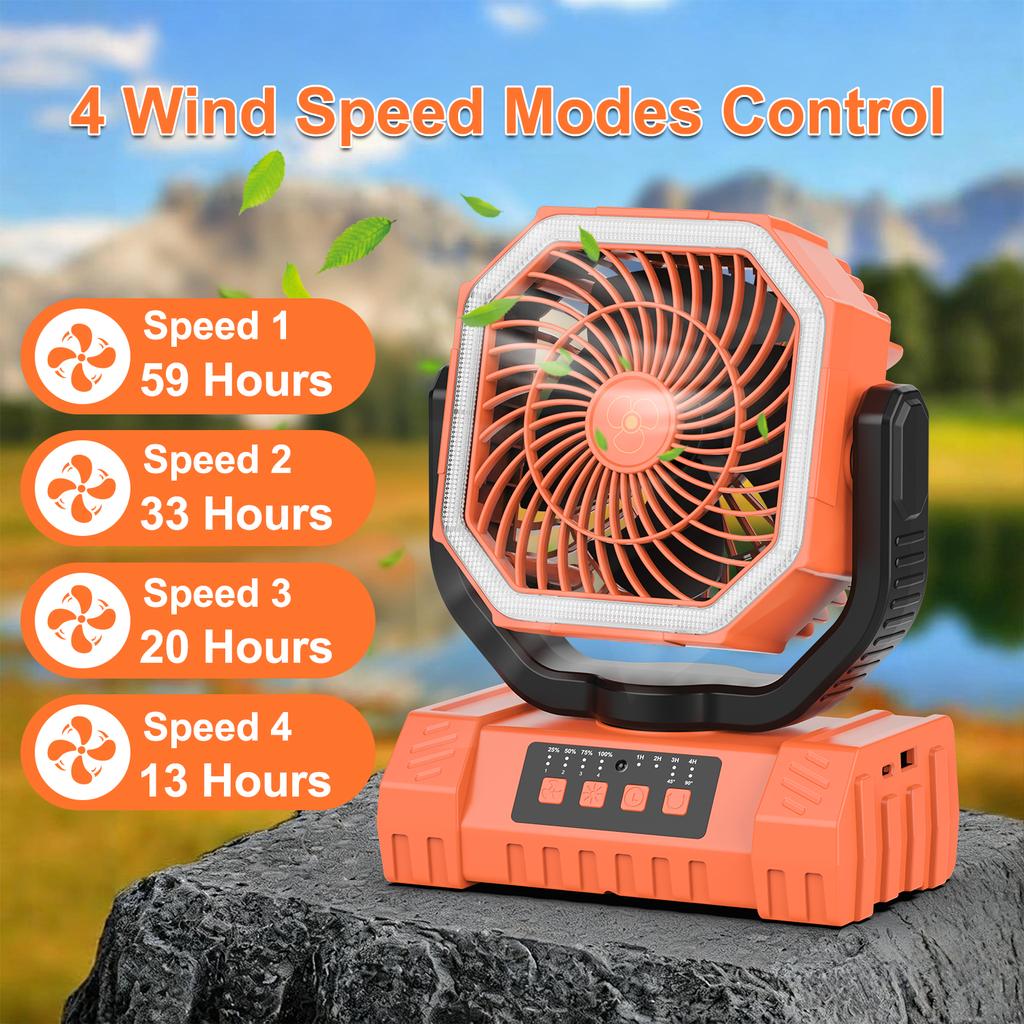 20000mAh Tent Fan, Rechargeable Camping Fans for Tents with Auto-Oscillation, Remote Timer LED Lantern, Hanging Hook 4 Speeds for Fishing Power Outage