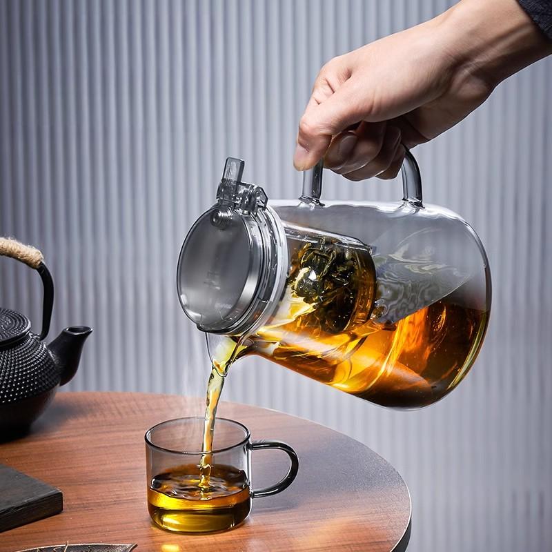 Piao Yi Cup High Borosilicate Glass One Button Press Filter Tea Pot Individual Tea Bin Teapot With Handle