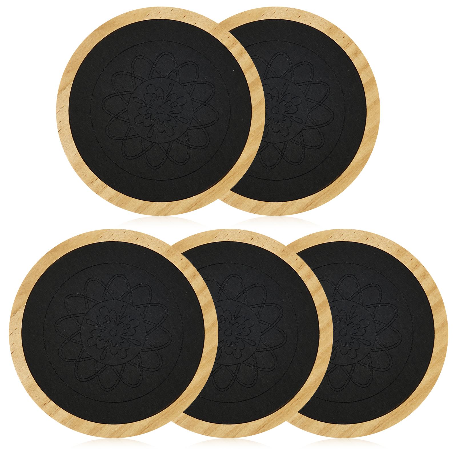 

5Pcs Wooden Coaster Round Square Beech Blank Wood Cup Mat With Absorbent Felt Durable Heat Resistant Tea Coffee Cup Pad Placemat чёрный