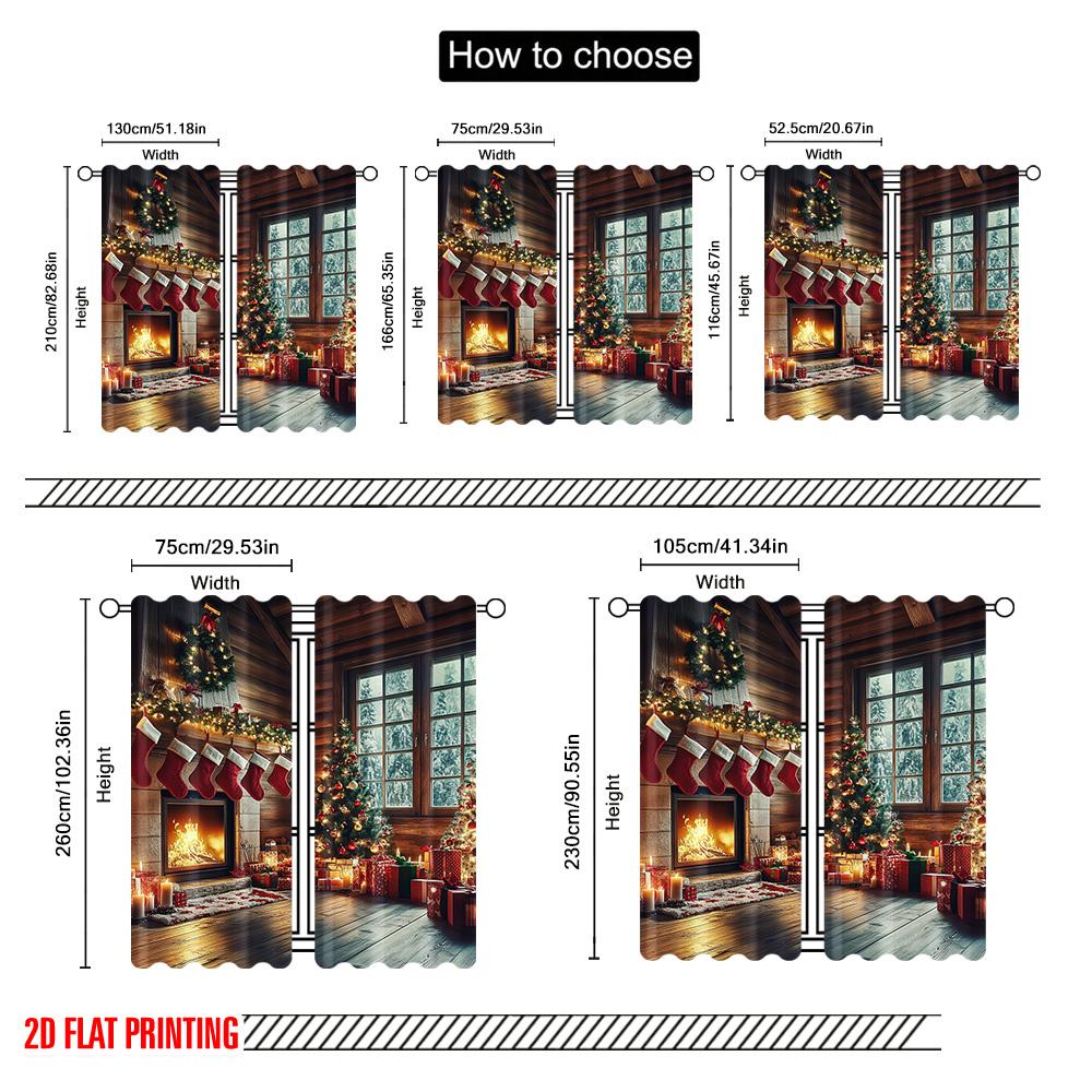 2pcs 2D flat printing Merry Christmas Window Curtains Farm Style Christmas Scene Durable 100% Polyester Fabric Without