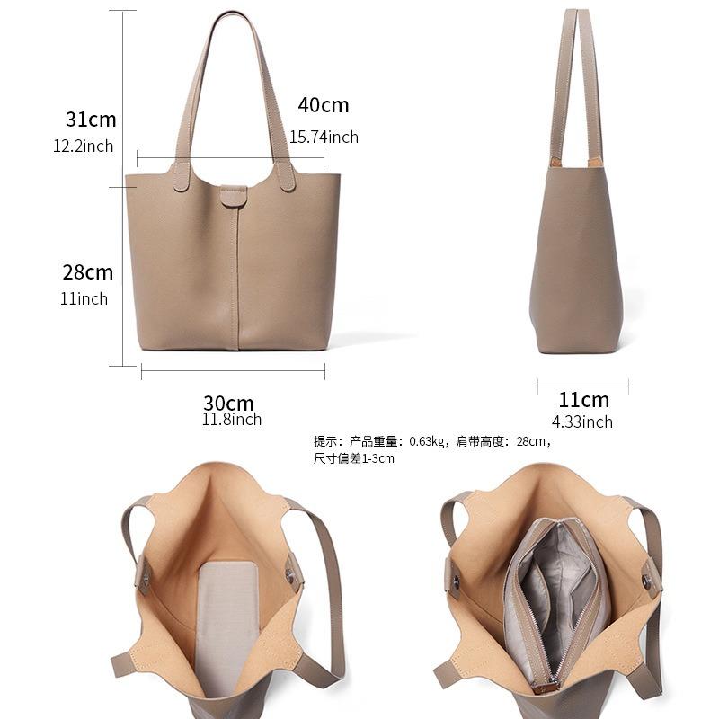 Leather Women's Bags, Shoulder Bags, New Two-layer Cowhide Bucket Bags, Handbags, Fashionable and Versatile Commuter Tote Bags