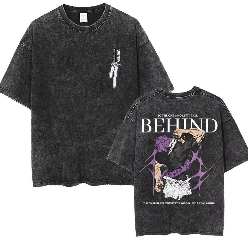 Washed T-Shirt Gojo Satoru Anime Jujutsu Kaisen Harajuku Cotton Retro Men Streetwear Oversized Women Short Sleeves