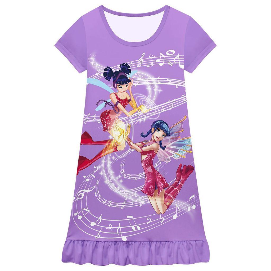82980 Kids Girls Cartoon KATSEYE Pleat Short Sleeves Dress 100cm фиолетовый